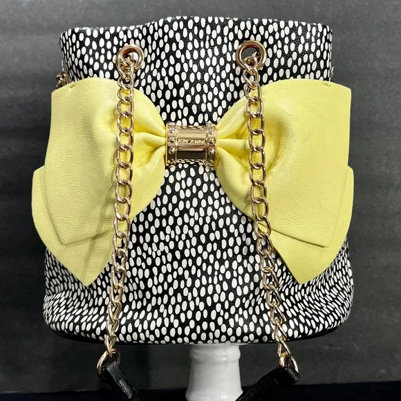 Betsey Johnson Yellow & Black Polka Dot Bow Tote - Picture 2 of 11